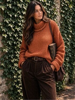 FREE PEOPLE My Only Sunshine Chunky Knit Cowl Neck Sweater, L